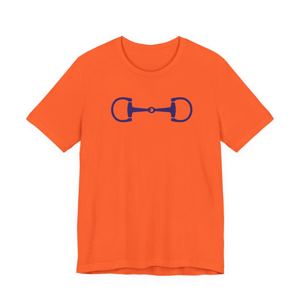 Orange t-shirt with navy blue horse bit stylish equestrian graphic print on front