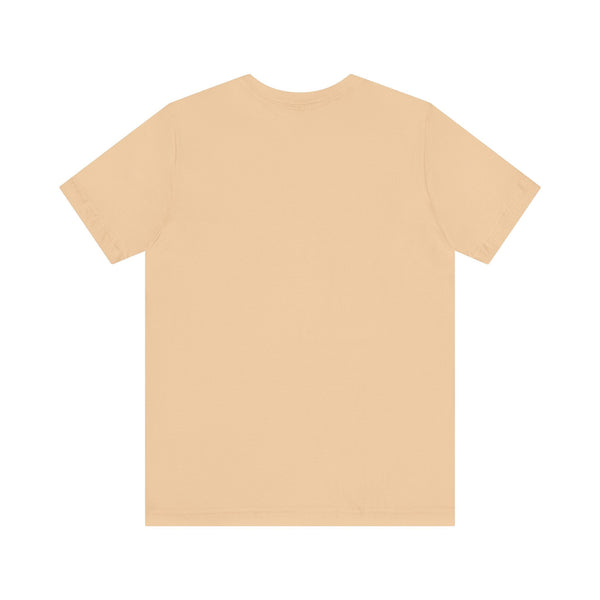 plain beige short sleeve graphic t shirt back view