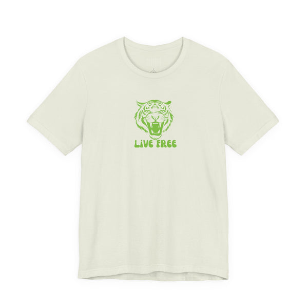 Green Live Free mid-scale retro roaring tiger graphic unisex streetwear tee