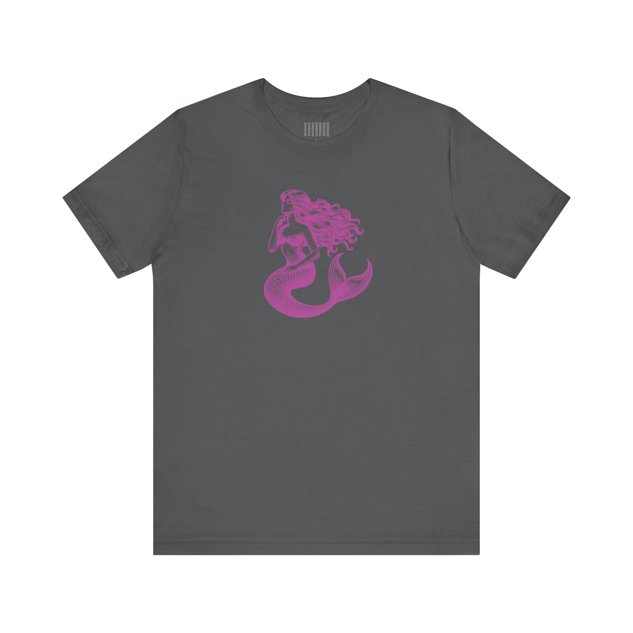 dark gray unisex t-shirt with magenta mermaid graphic print mermaid t shirt