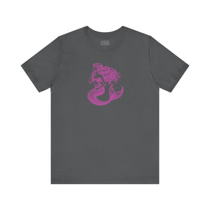 dark gray unisex t-shirt with magenta mermaid graphic print mermaid t shirt