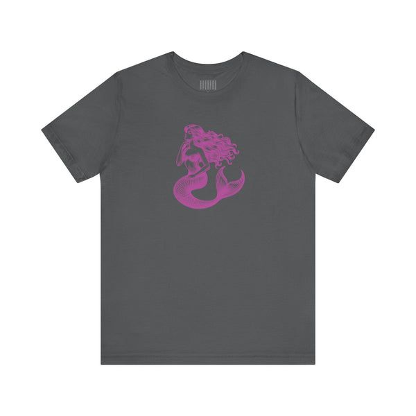 dark gray unisex t-shirt with magenta mermaid graphic print mermaid t shirt