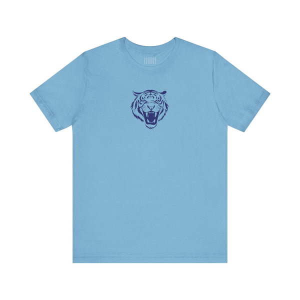 Navy Blue Retro Mid-Scale Roaring Tiger Front Print Graphic Tee - Fugitive by Sandra Oles