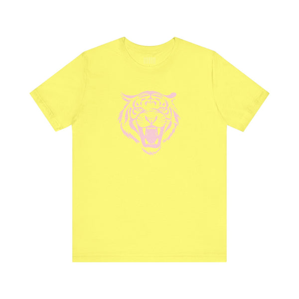 Pink Pastel Jumbo Retro Roaring Tiger Head Graphic Tee - Fugitive by Sandra Oles