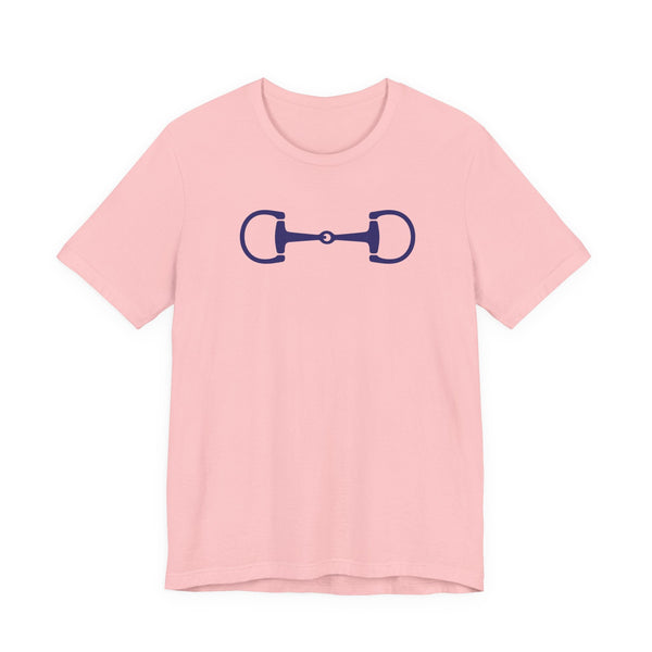 Stylish equestrian Pink t-shirt with navy blue horse bit front print graphic
