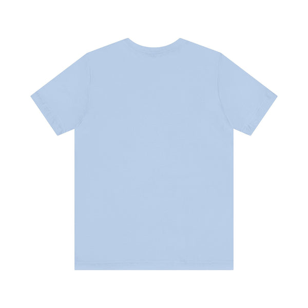 Plain light blue mid-scale graphic t-shirt back view skull print t-shirt