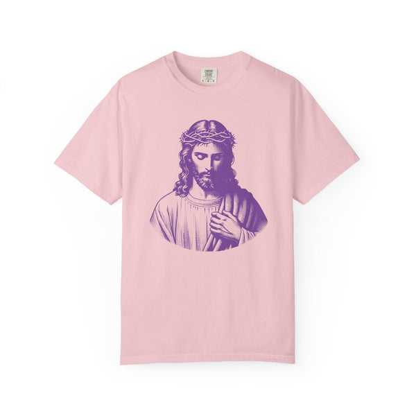 Purple jumbo Divine Jesus front print graphic tee, soft cotton christian clothing