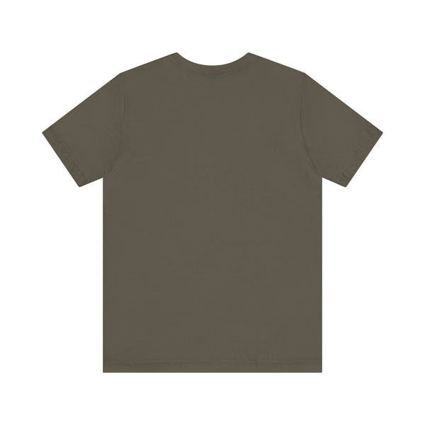 Back view of a plain brown unisex jersey short sleeve edgy t shirt made from soft cotton