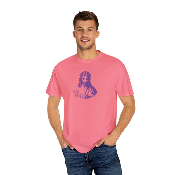 Purple Mid-Scale Jesus Front Print Graphic Tee - Iconic by Sandra Oles