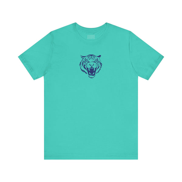 Navy Blue Retro Mid-Scale Roaring Tiger Front Print Graphic Tee - Fugitive by Sandra Oles