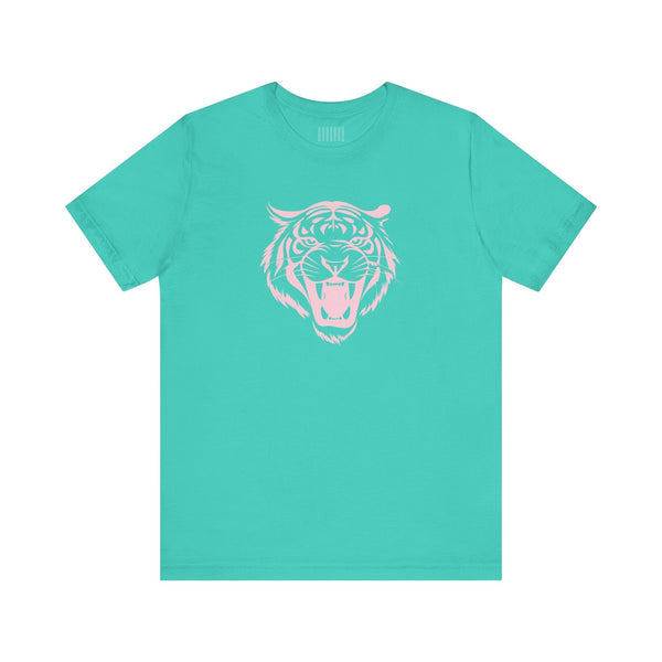Pink Pastel Jumbo Retro Roaring Tiger Head Graphic Tee - Fugitive by Sandra Oles
