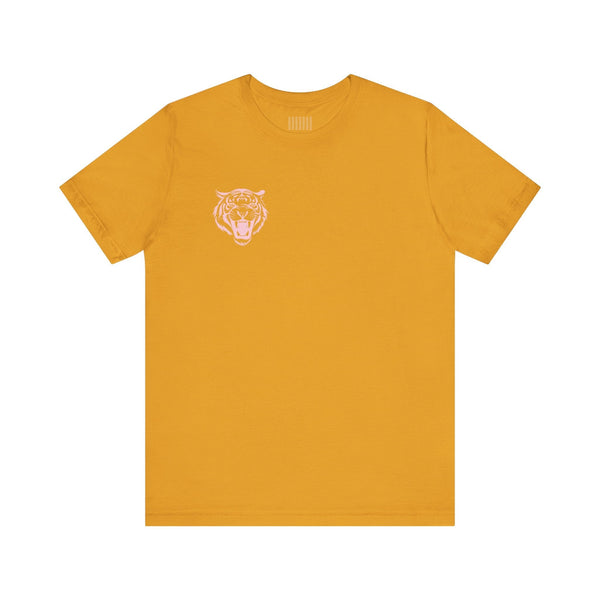 Pastel Pink Mini Retro Roaring Tiger Front Left Print Graphic Tee - Fugitive by Sandra Oles