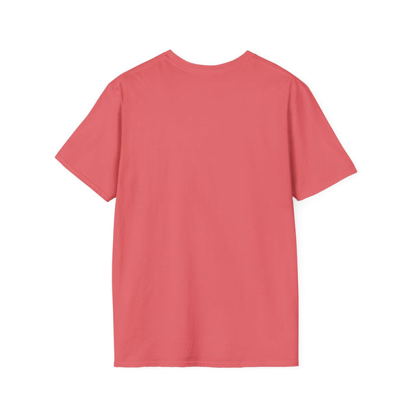 back view of plain coral unisex softstyle t-shirt without dragon graphic design