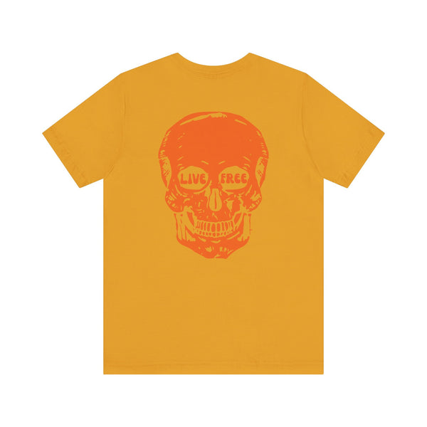 Orange Live Free Jumbo Skull Back Print Graphic Tee - Fugitive by Sandra Oles