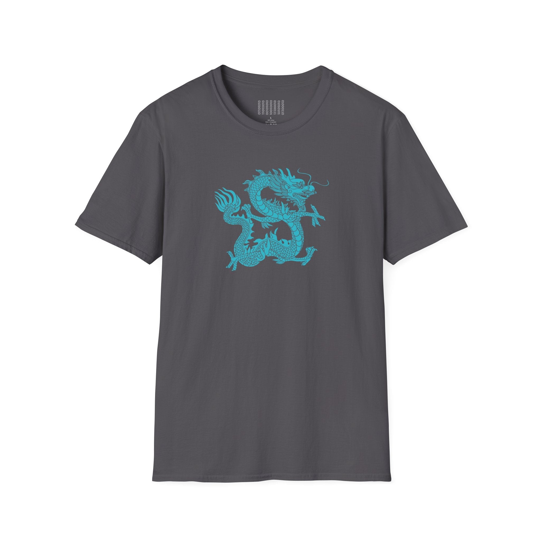 Dark gray unisex t-shirt with turquoise dragon graphic design dragon t shirt