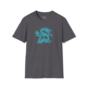 Dark gray unisex t-shirt with turquoise dragon graphic design dragon t shirt