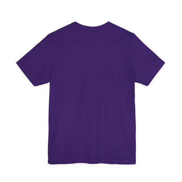 Purple unisex short sleeve tee with winged tiger graphic print front