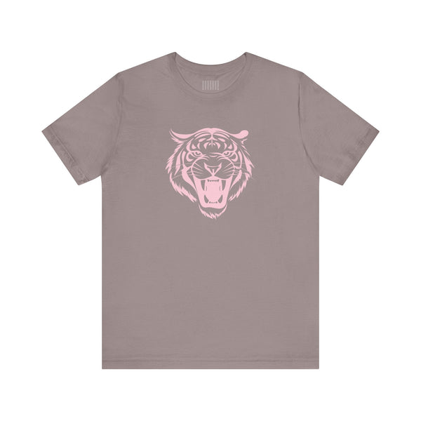 Pink Pastel Jumbo Retro Roaring Tiger Head Graphic Tee - Fugitive by Sandra Oles