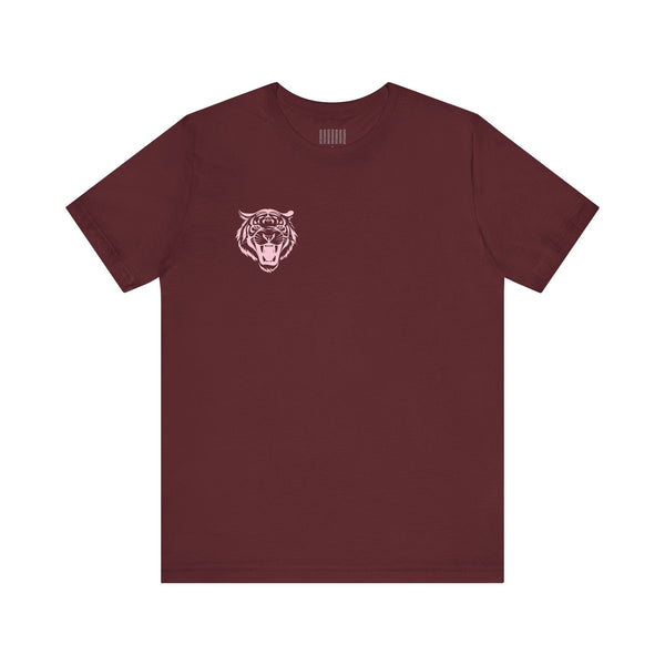 Pastel Pink Mini Retro Roaring Tiger Front Left Print Graphic Tee - Fugitive by Sandra Oles