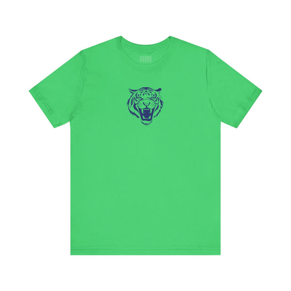 Navy Blue Retro Mid-Scale Roaring Tiger Front Print Graphic Tee - Fugitive by Sandra Oles