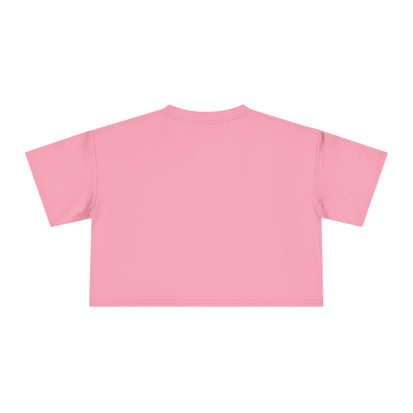 Back view of pink cropped top with relaxed fit and dropped shoulders for equestrian and casual wear