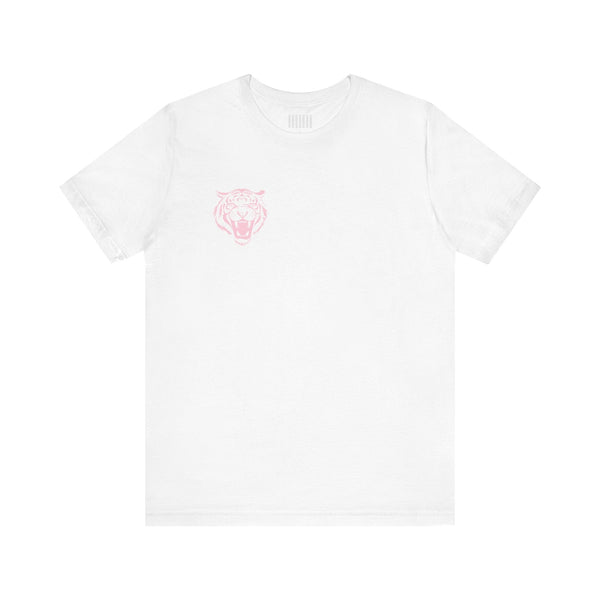 Pastel Pink Mini Retro Roaring Tiger Front Left Print Graphic Tee - Fugitive by Sandra Oles