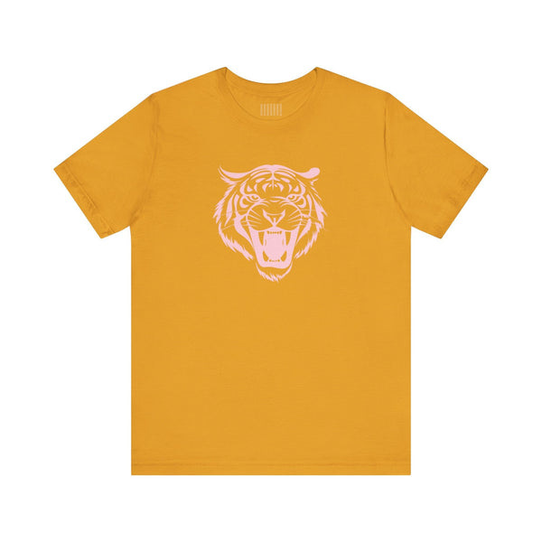Pink Pastel Jumbo Retro Roaring Tiger Head Graphic Tee - Fugitive by Sandra Oles
