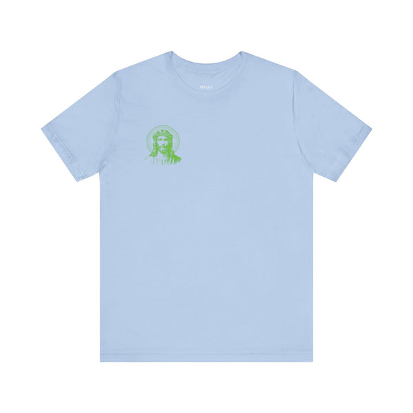 Green Mini Jesus With Halo Left Front Print Graphic Tee - Iconic by Sandra Oles