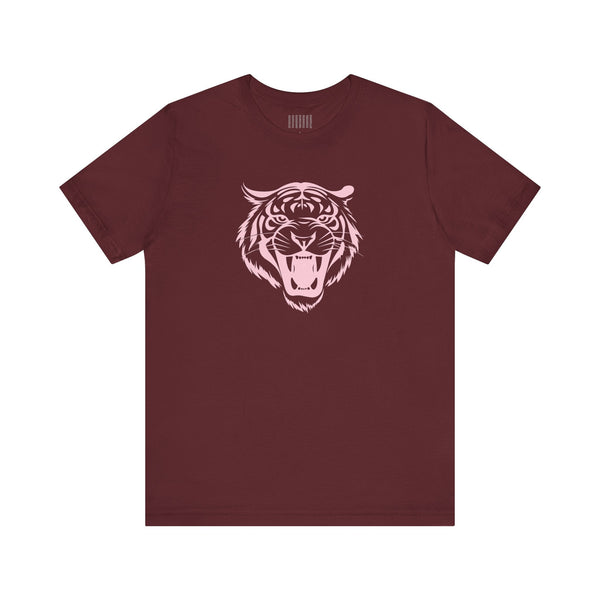 Pink Pastel Jumbo Retro Roaring Tiger Head Graphic Tee - Fugitive by Sandra Oles