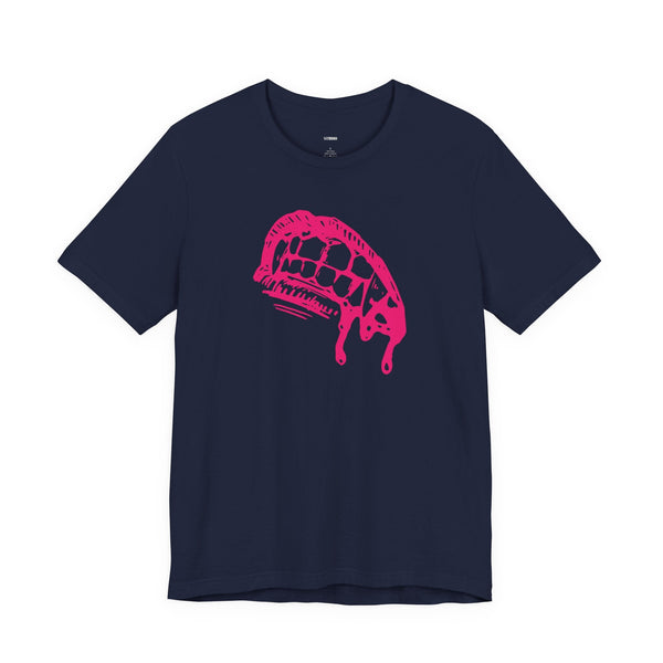Navy vampire t-shirt with pink dripping fang graphic, 100% lightweight cotton, crew neck, retail fit