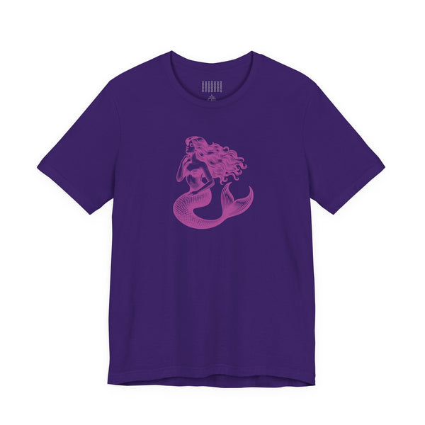 Unisex magenta mermaid graphic tee with mythical siren design on purple fabric mermaid t shirt