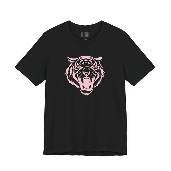 Black aesthetic t shirt with jumbo pastel pink roaring tiger head graphic