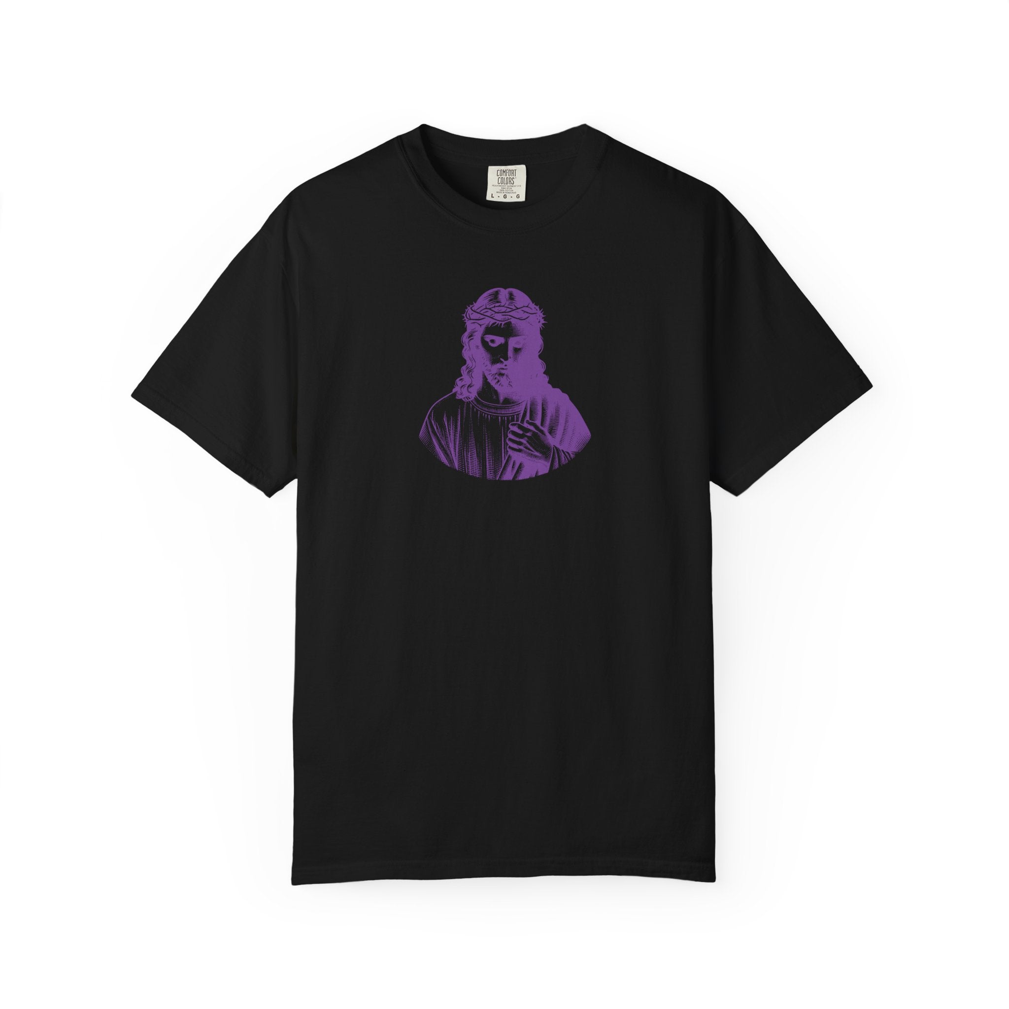 Purple Mid-Scale Jesus Front Print Graphic Tee - Iconic by Sandra Oles