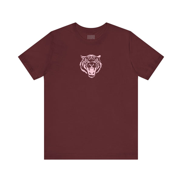 Pink Pastel Mid-Scale Retro Roaring Tiger Front Print Graphic Tee - Retro Tiger by Sandra Oles - Fugitive Collection