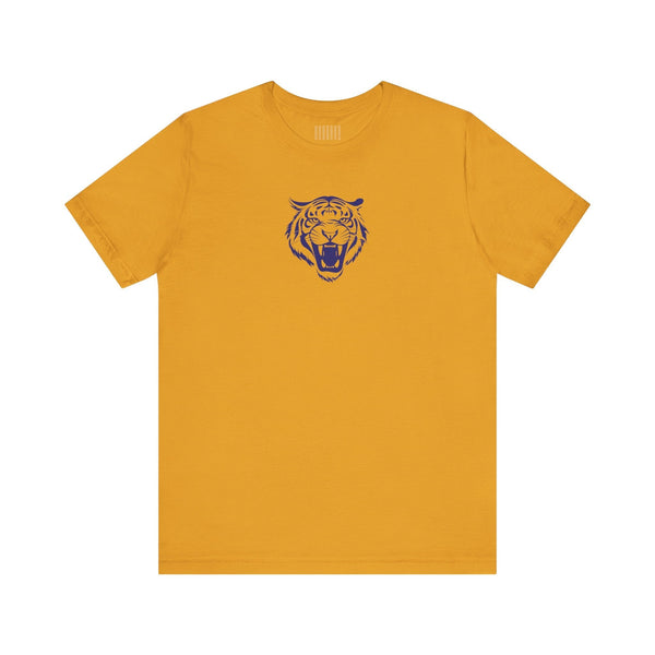 Navy Blue Retro Mid-Scale Roaring Tiger Front Print Graphic Tee - Fugitive by Sandra Oles