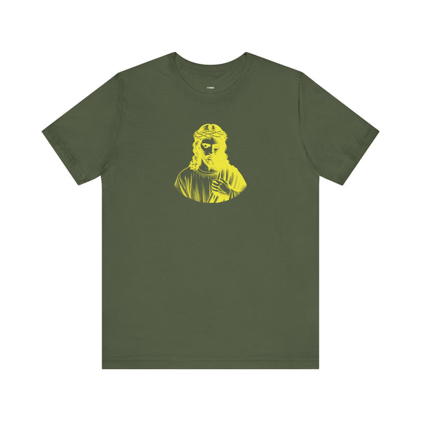 Yellow Mid-Scale Jesus Crown of Thorns Front Print Graphic Tee - Iconic by Sandra Oles