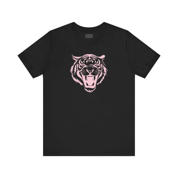 Black aesthetic t shirt with jumbo pastel pink roaring tiger head graphic