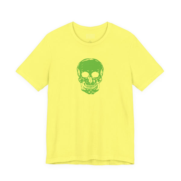 Green skull graphic tee in lightweight cotton for edgy skull streetwear style