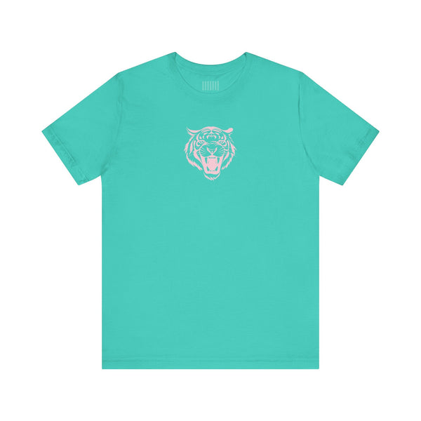 Pink Pastel Mid-Scale Retro Roaring Tiger Front Print Graphic Tee - Retro Tiger by Sandra Oles - Fugitive Collection