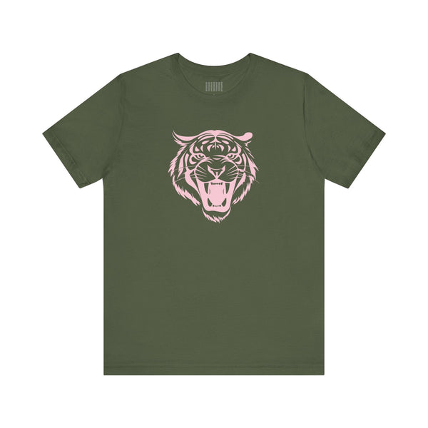 Pink Pastel Jumbo Retro Roaring Tiger Head Graphic Tee - Fugitive by Sandra Oles