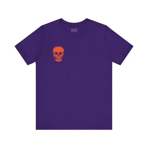 Orange Jumbo Skull Back Print featuring a Mini Orange Skull left Front Graphic Tee
