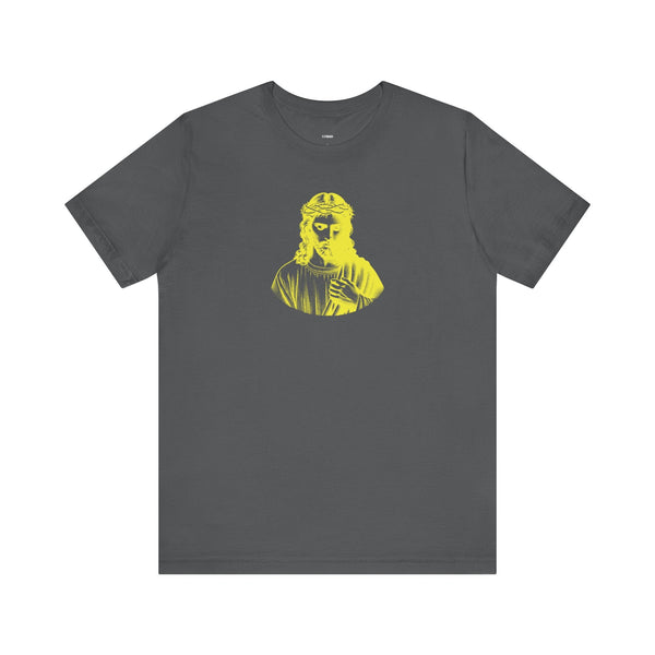 Yellow Mid-Scale Jesus Crown of Thorns Front Print Graphic Tee - Iconic by Sandra Oles