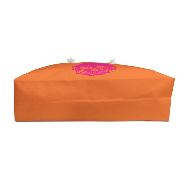 Orange weekender skull bag with pink live free skull graphic and durable cotton rope handles