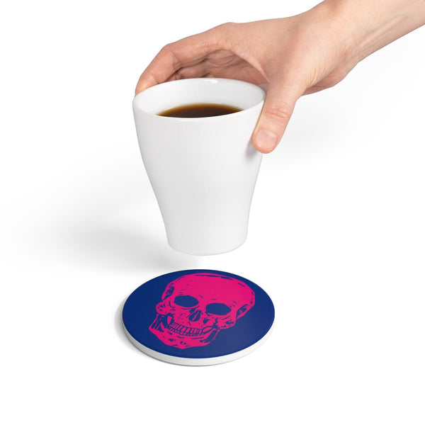 Edgy  Neon Pink Skull Ceramic Coaster - Sandra Oles Studio