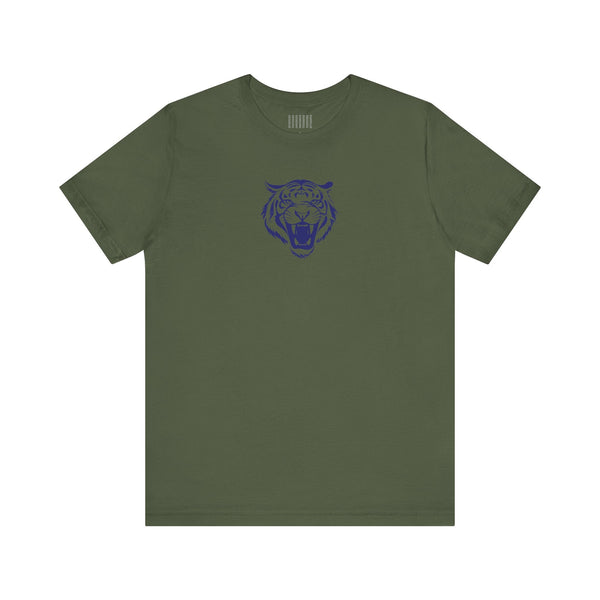 Navy Blue Retro Mid-Scale Roaring Tiger Front Print Graphic Tee - Fugitive by Sandra Oles