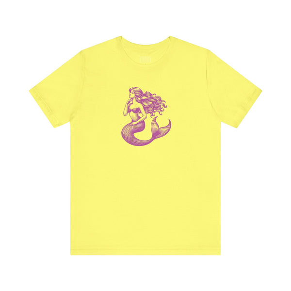 yellow t shirt with magenta mermaid siren graphic mermaid t shirt