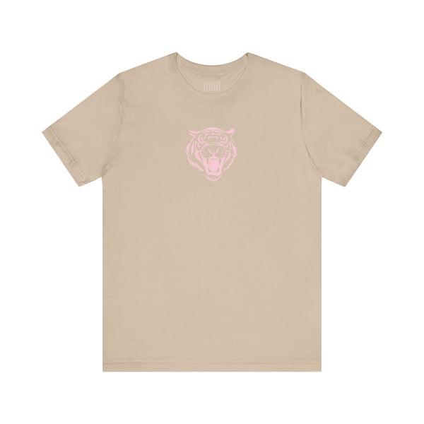 Pink Pastel Mid-Scale Retro Roaring Tiger Front Print Graphic Tee - Retro Tiger by Sandra Oles - Fugitive Collection