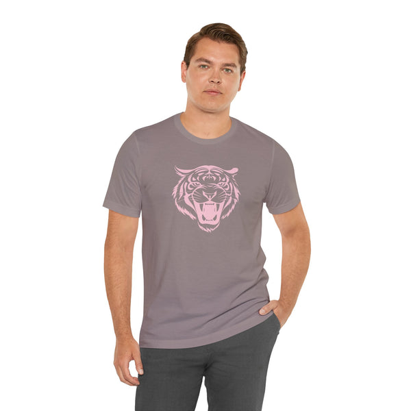Pink Pastel Jumbo Retro Roaring Tiger Head Graphic Tee - Fugitive by Sandra Oles