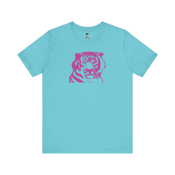 70s style retro tiger graphic unisex light blue cotton tee shirt