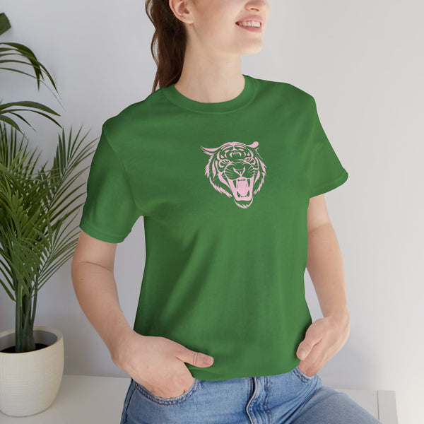 Pink Pastel Mid-Scale Retro Roaring Tiger Front Print Graphic Tee - Retro Tiger by Sandra Oles - Fugitive Collection